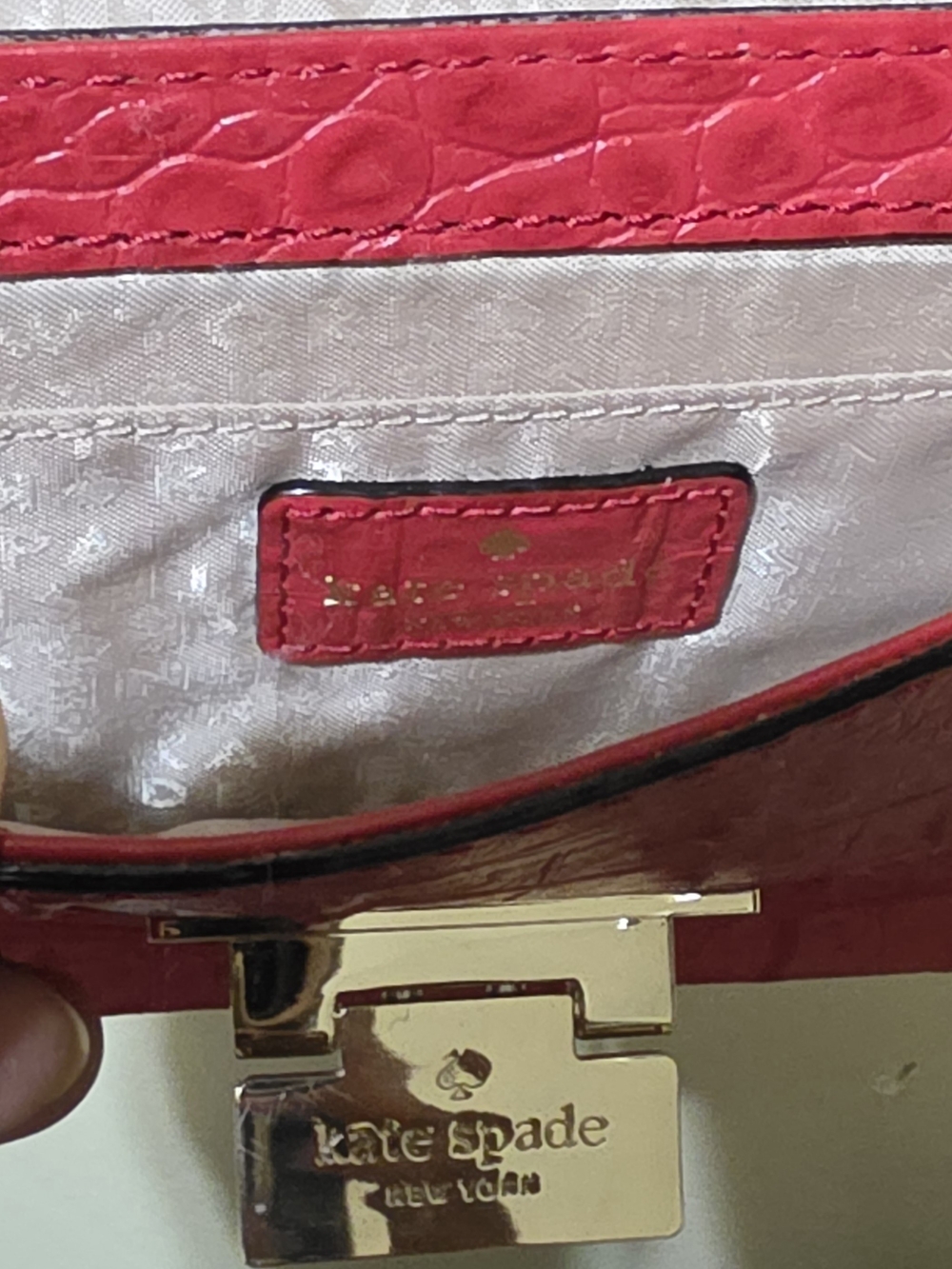 Kate Spade Red Embossed Crossbody Bag with Gold Lock - Picture 13 of 13